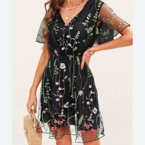 NWT Luxedo black embroidered floral dress
